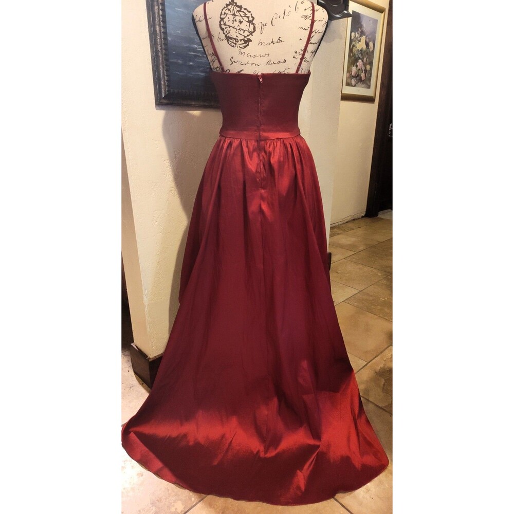 Beautiful B Smart Formal Shiny Red Gown w Waterfall Hem High Low Train SZ 7 - Picture 5 of 9